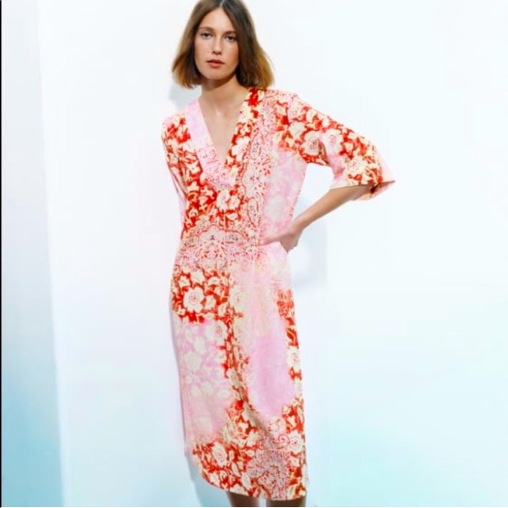 ZARA LINEN BLEND PRINTED TUNIC DRESS
